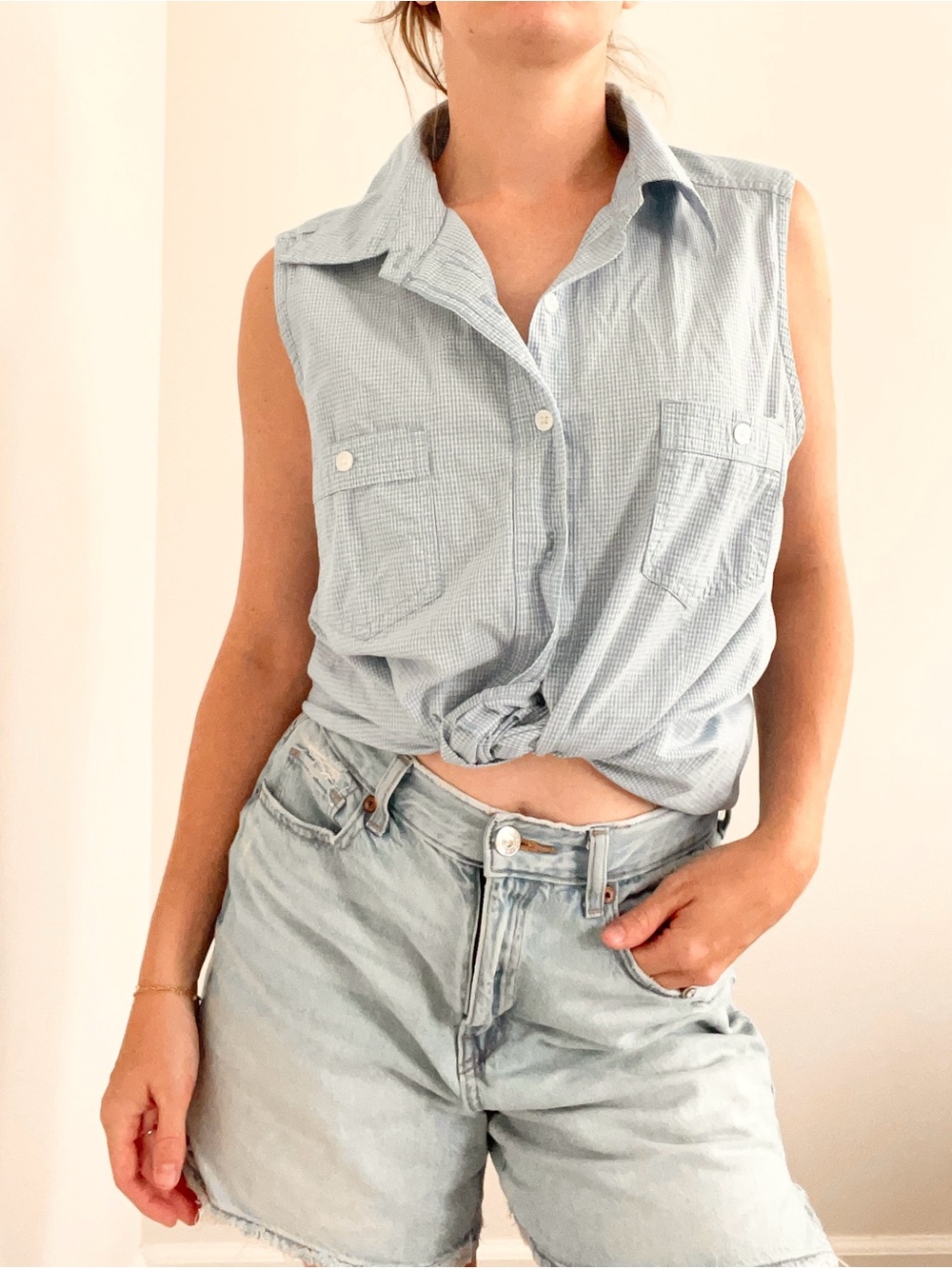 Vintage Route 66 Light Blue Gingham Button-Up Shirt
